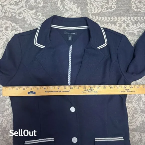 Tommy Hilfiger Women's Navy Blazer M White Trim Business Jacket - Picture 7 of 7